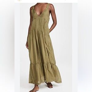 Free People Frankie Pintuck Olive Maxi Dress Size Medium NEW